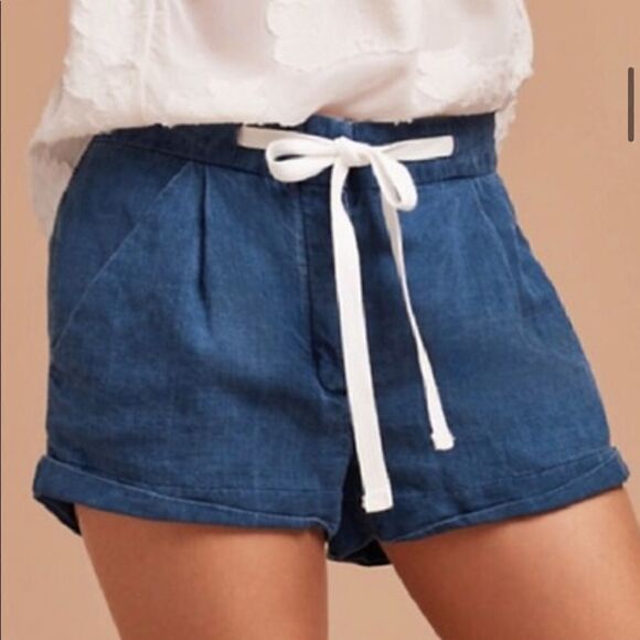 Wilfred Linen Shorts Aritzia  Blue 2 - Picture 1 of 4